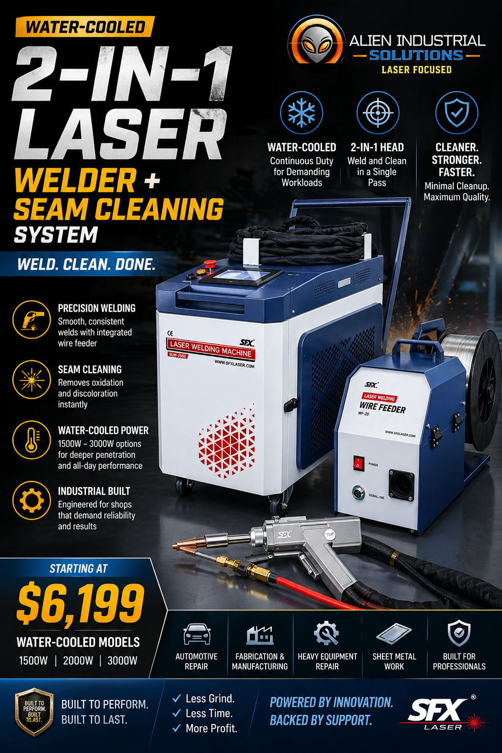 SFX 2-IN-1 Laser Welding & Seam Cleaning Machines - Liquid Cooled